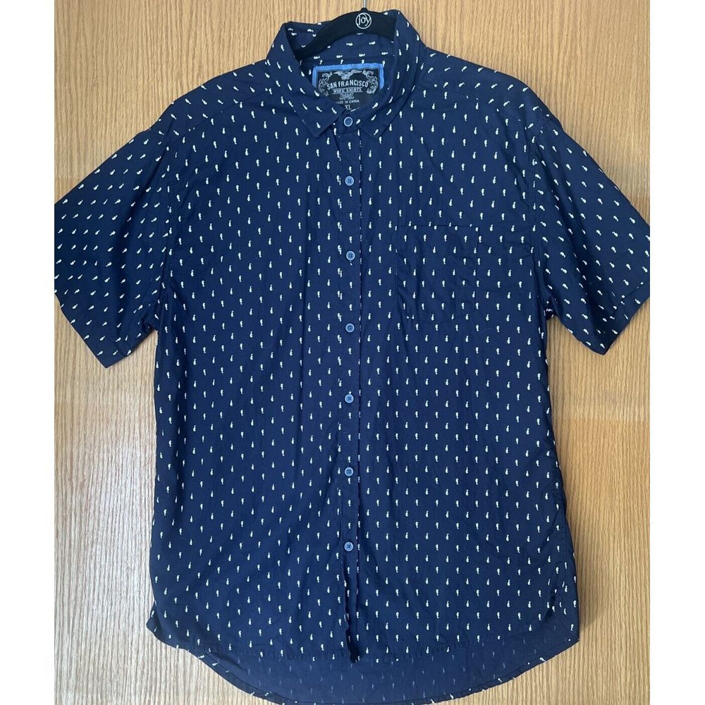 San Francisco Work Shirts Mens Short Sleeve Slim Fit Seahorse Pattern - Size XL